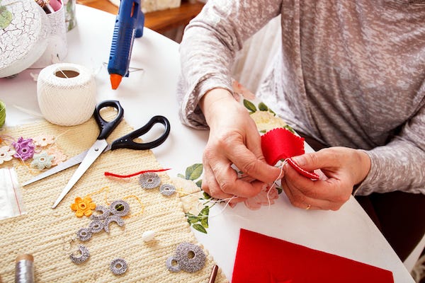Woman sewing and doing crafts