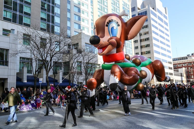 Reindeer inflatable at a holiday parade