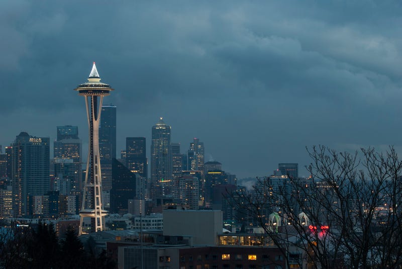 Dreary Seattle day with the Space Needle in the midground.