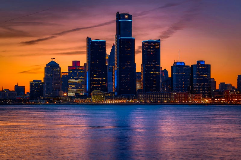 Detroit skyline at sunset