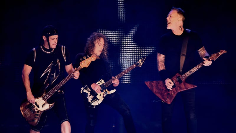 Robert Trujillo, Kirk Hammett, and James Hetfield of Metallica 