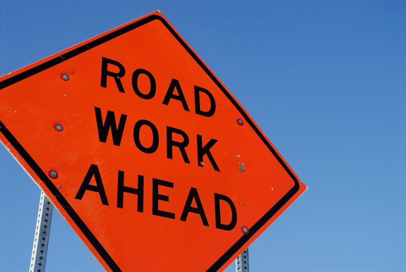 Road work ahead sign