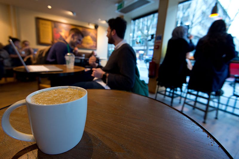 A venti sized caramel macchiato pictured in a Starbucks on February 17, 2016 in London, England.