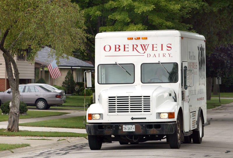 An Oberweis Dairy delivery truck arrives in a residential community prior to making a dairy delivery July 26, 2004 in Des Plaines.