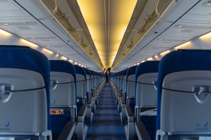 Airplane aisle. 