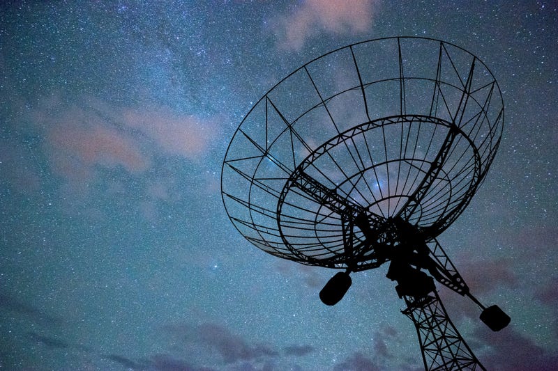 Radar dish pointed into space.