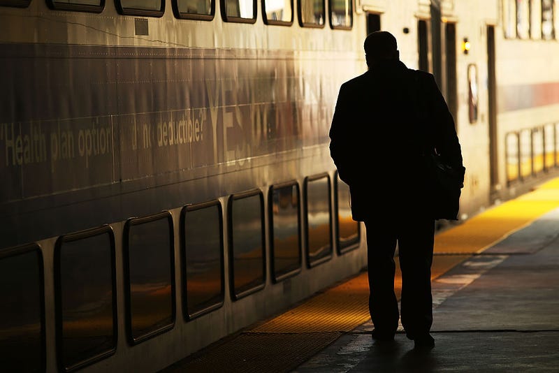 A man walks along a NJ Transit train platform as a strike looms on one of the nations most popular commuter lines on March 9, 2016 in Newark, New Jersey. 