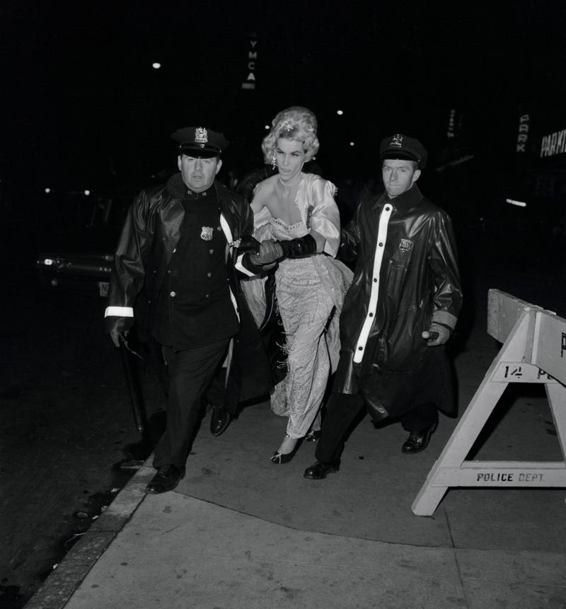 Dozens of men dressed in drag were arrested for "indecent exposure" and "masquerading" at the National Variety Artists' Exotic Carnival and Ball held at the Manhattan Center on Oct. 26, 1962, just one of many police raids during that period