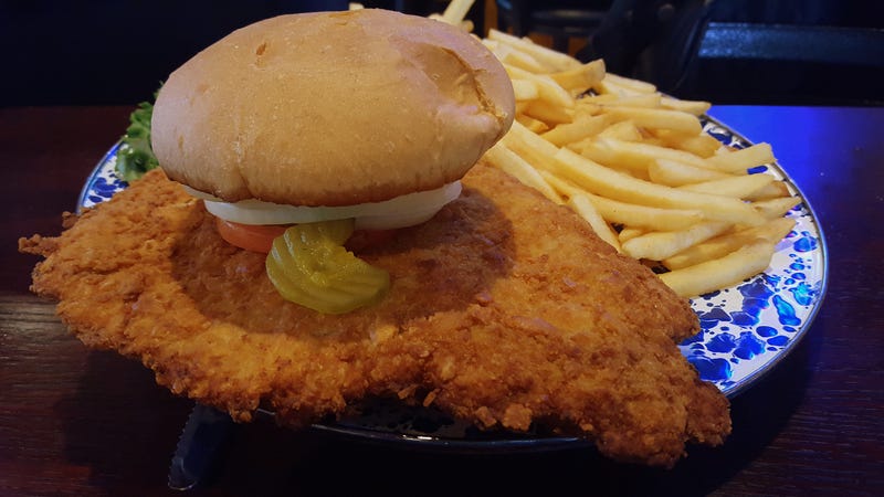 Breaded pork tenderloin sandwich