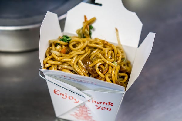 Lo mein in takeout container