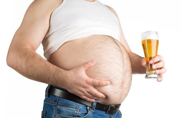 Man exposing his belly holding a beer