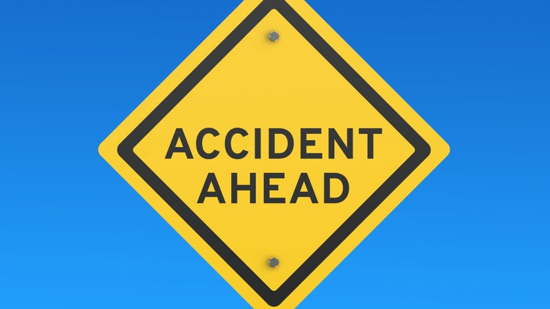 Accident ahead road sign - stock photo