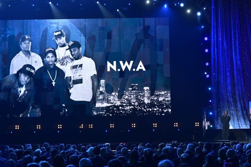 Musician Kendrick Lamar inducts N.W.A. at the 31st Annual Rock And Roll Hall Of Fame Induction Ceremony at Barclays Center on April 8, 2016 in New York City.