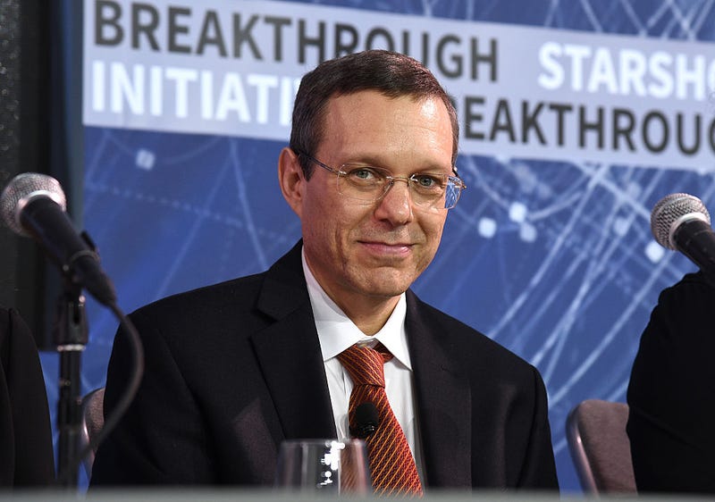 Avi Loeb, Frank B. Baird, Jr. Professor of Science at Harvard University speaks on stage as Yuri Milner and Stephen Hawking host press conference to announce Breakthrough Starshot, a new space exploration initiative, at One World Observatory on April 12, 2016 in New York City. 