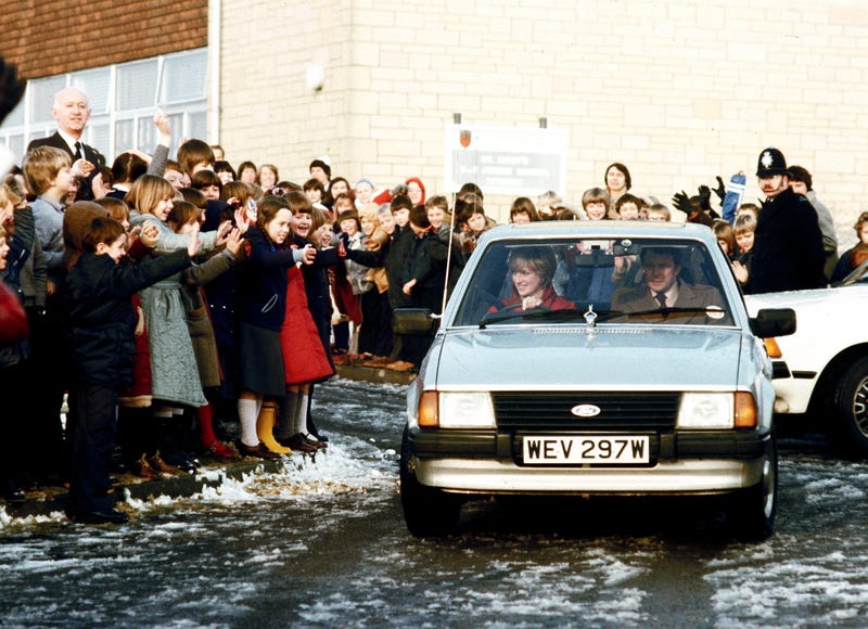 Princess Diana Driving Her Ford Escort Car On Leaving St Mary's Primary School In Tetbury