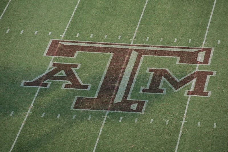 A general view of the Texas A&M Aggies logo at midfield during the game against the Wyoming Cowboys on September 11, 2004 at Kyle Field in College Station, Texas.