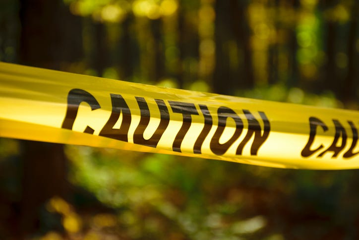 caution tape in the woods