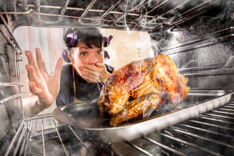 Housewife burning turkey