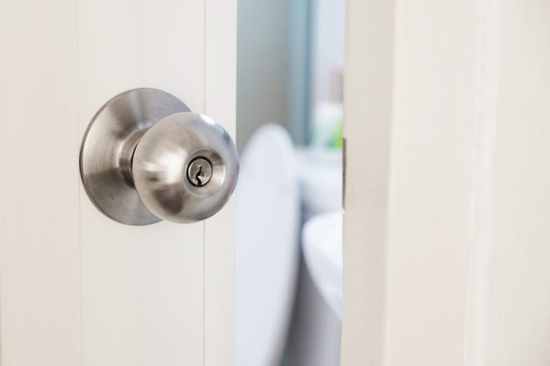 Restroom door stock photo. 