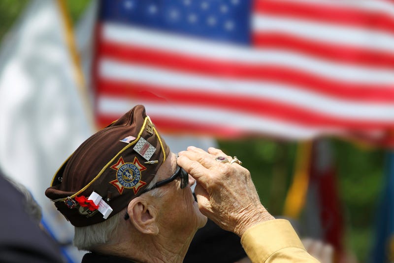 An older veteran salutes the flag.