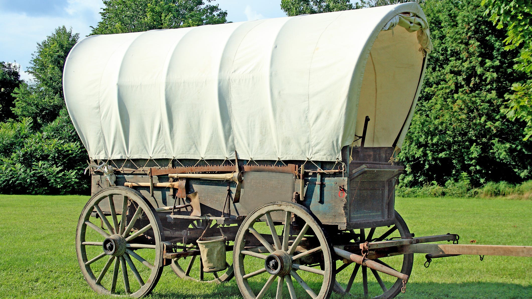 You can camp in covered wagon cabins near Yosemite