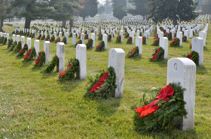 wreaths on tombstones