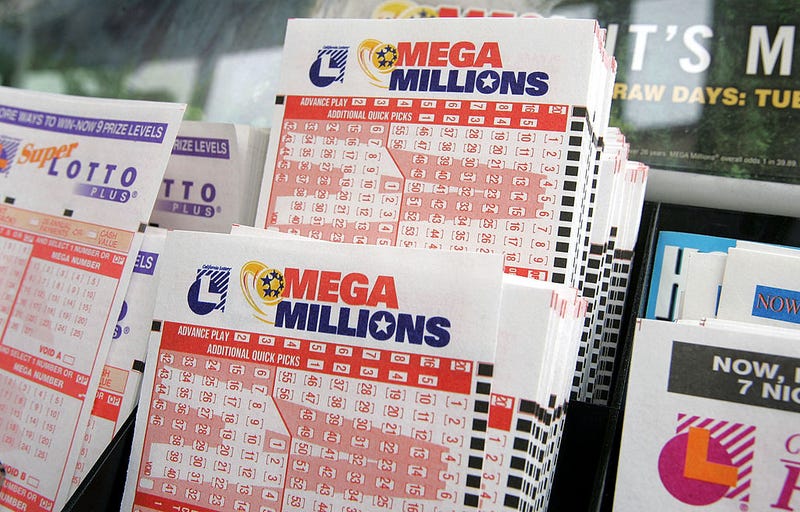 Tickets for the Mega Millions lottery is seen June 23, 2005 in San Francisco, California. Retailers began to sell tickets for the high-jackpot Mega Millions game on Wednesday after the state Lottery Commission voted to join 11 other states in the Mega Millions game in an attempt to boost stagnant sales and bring in more money for schools. The game was promoted as a way to regularly bring $100 million jackpots to California, while still offering the SuperLotto Plus game. (Photo by Justin Sullivan/Getty Images)