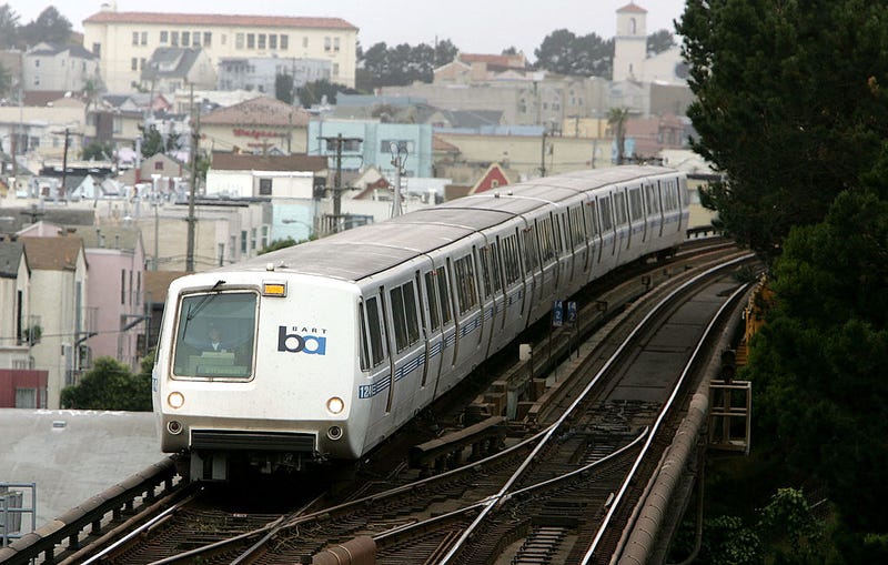 A Bay Area Rapid Transit (BART) train travels towards downtown San Francisco July 5, 2005 in San Francisco, California.