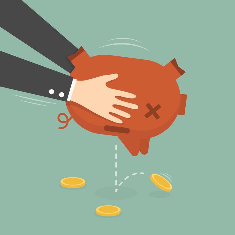 Graphic depicting a struggling bank. 