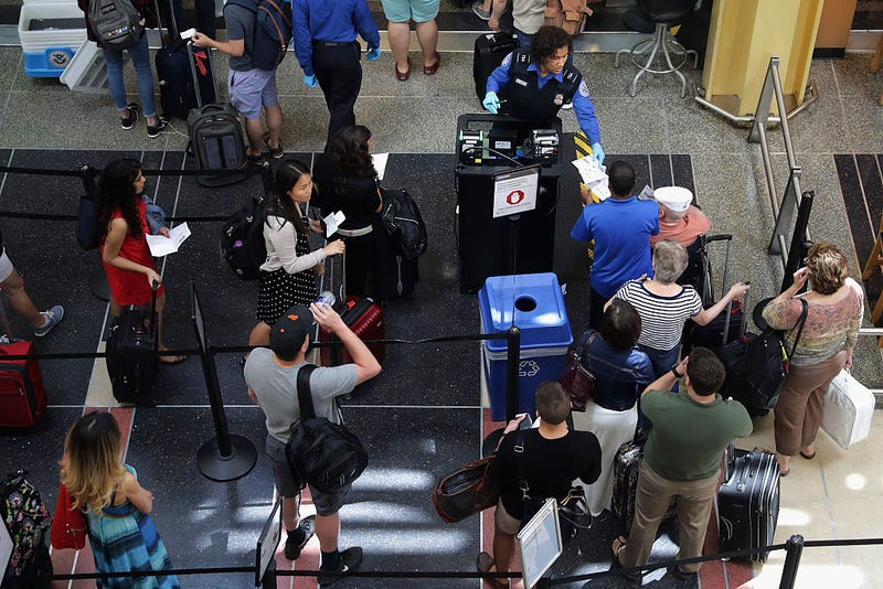 A TSA security checkpoint at an airport