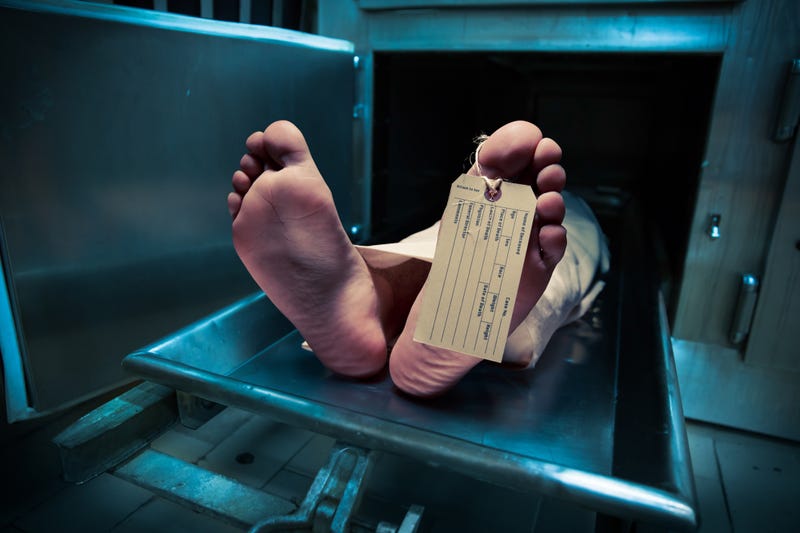 Human remains in morgue stock photo.
