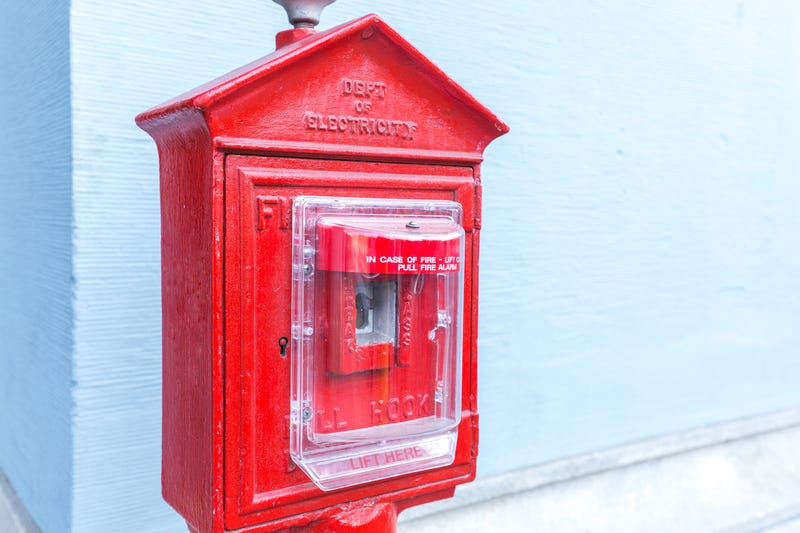 Fire alarm box against wall in San Francisco