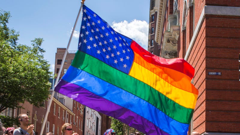 An LGBTQIA+ pride flag at an event in Philadelphia.