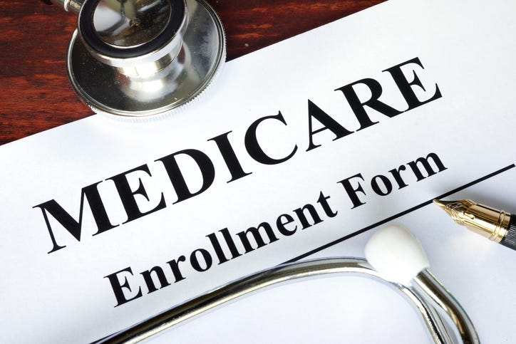 Medicare enrollment form written on a paper. Medical concept.