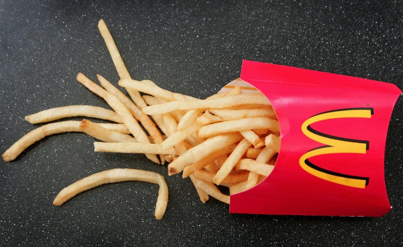 mcdonald's french fries spilled on table