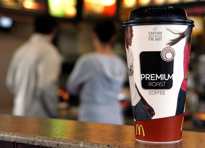 A large cup of McDonald's new "Premium Roast" brand coffee is displayed at a McDonald's restaurant.