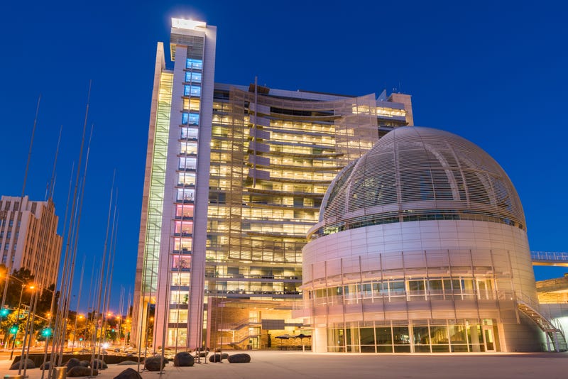 San Jose City Hall at night.