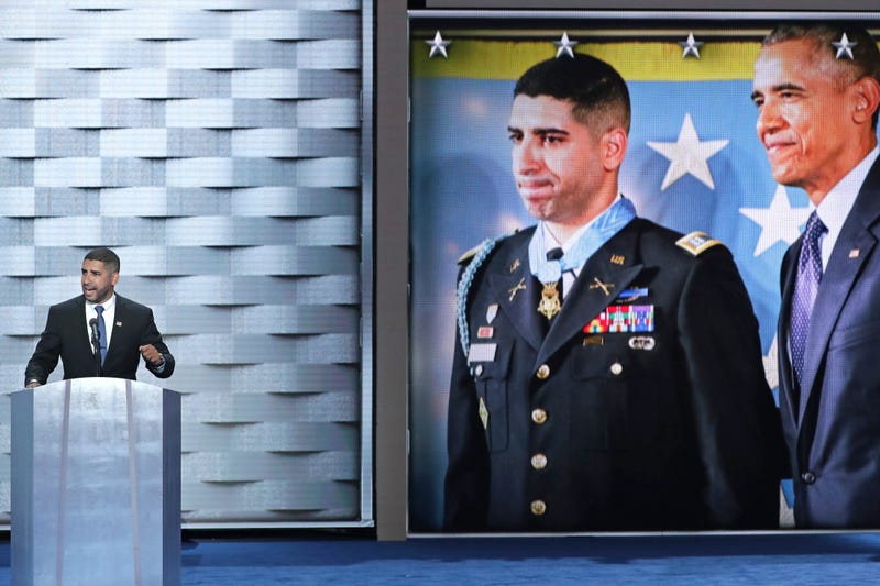 Ret. Capt. Florent Groberg, US Army, Afghanistan war veteran and Medal of Honor recipient -- who will speak at an Oct. 7 commemoration event in Times Square -- delivers remarks on the fourth day of the Democratic National Convention at the Wells Fargo Center, July 28, 2016 in Philadelphia, Pennsylvania.