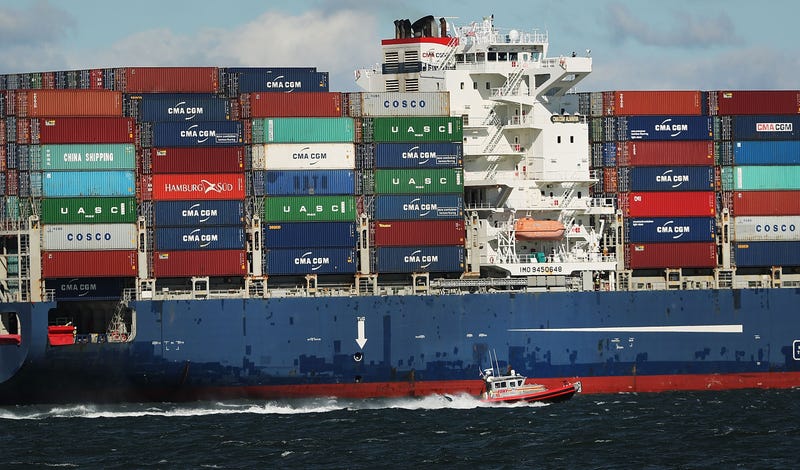 a fully-loaded cargo ship in New York City
