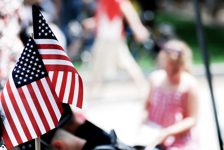 American flag show on 4th of july parade