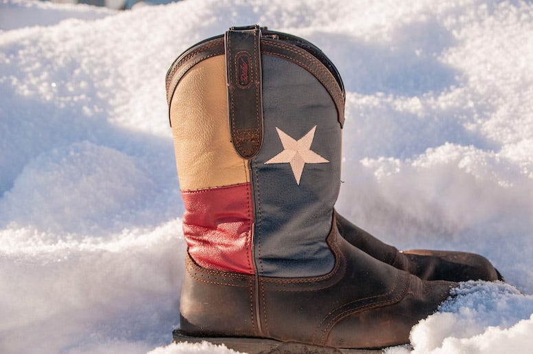 Texas boots in snow
