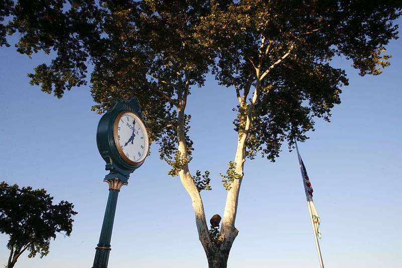 The clock at Oakmont is seen during the regional round of Drive, Chip and Putt Championship at Oakmont Country Club