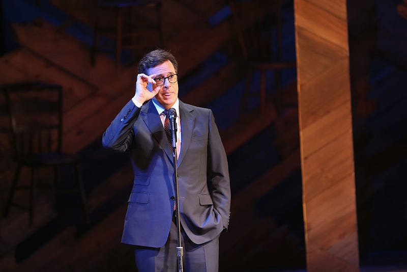 Late Show host Stephen Colbert speaks while serving as emcee at Broadway's Jacobs Theater on September 19, 2016 in New York City.