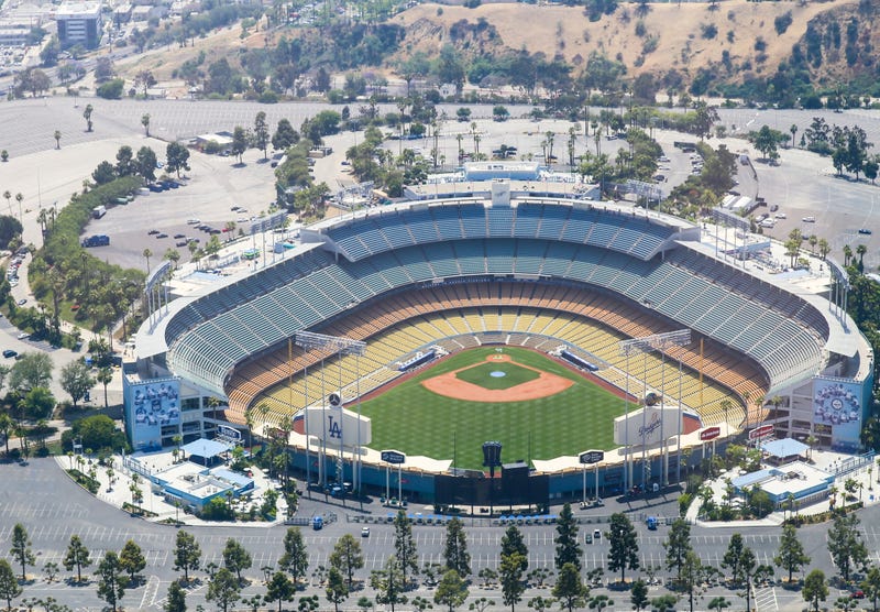 aerial view of empty dodger stadium