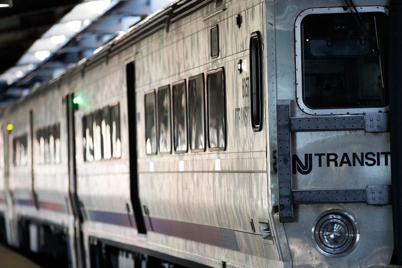 A New Jersey Transit train arrives at Hoboken Terminal