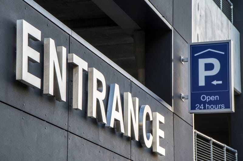 Parking garage entrance sign