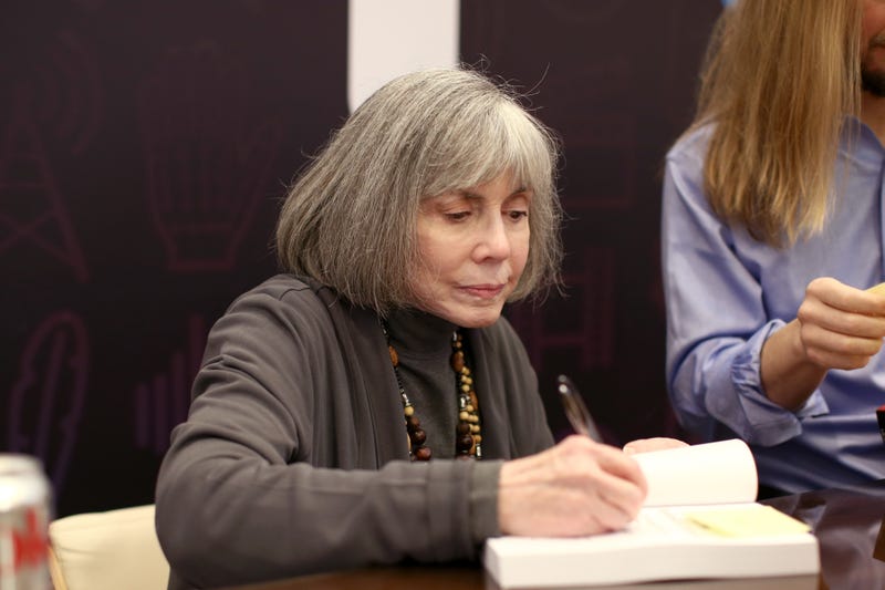Author Anne Rice signs books during Entertainment Weekly's PopFest at The Reef on October 29, 2016 in Los Angeles, California.