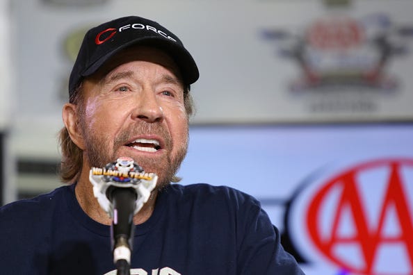 Actor Chuck Norris speaks with the media during a press conference prior to the NASCAR Sprint Cup Series AAA Texas 500 at Texas Motor Speedway on November 6, 2016 in Fort Worth, Texas. (Photo by Jerry Markland/Getty Images)