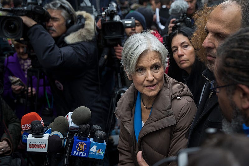 Green Party presidential candidate Jill Stein Discusses Recount Effort NEW YORK, NY - DECEMBER 5: Green Party presidential candidate Jill Stein speaks at a news conference on Fifth Avenue across the street from Trump Tower December 5, 2016 in New York City. Stein, who has launched recount efforts in Michigan and Wisconsin, spoke about demanding a statewide recount on constitutional grounds in Pennsylvania. 