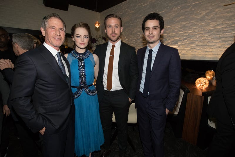 Producer Marc Platt, actors Emma Stone, Ryan Gosling, and director Damien Chazelle attend the after party of Lionsgate's 'La La Land' on December 6, 2016 in Westwood, California.